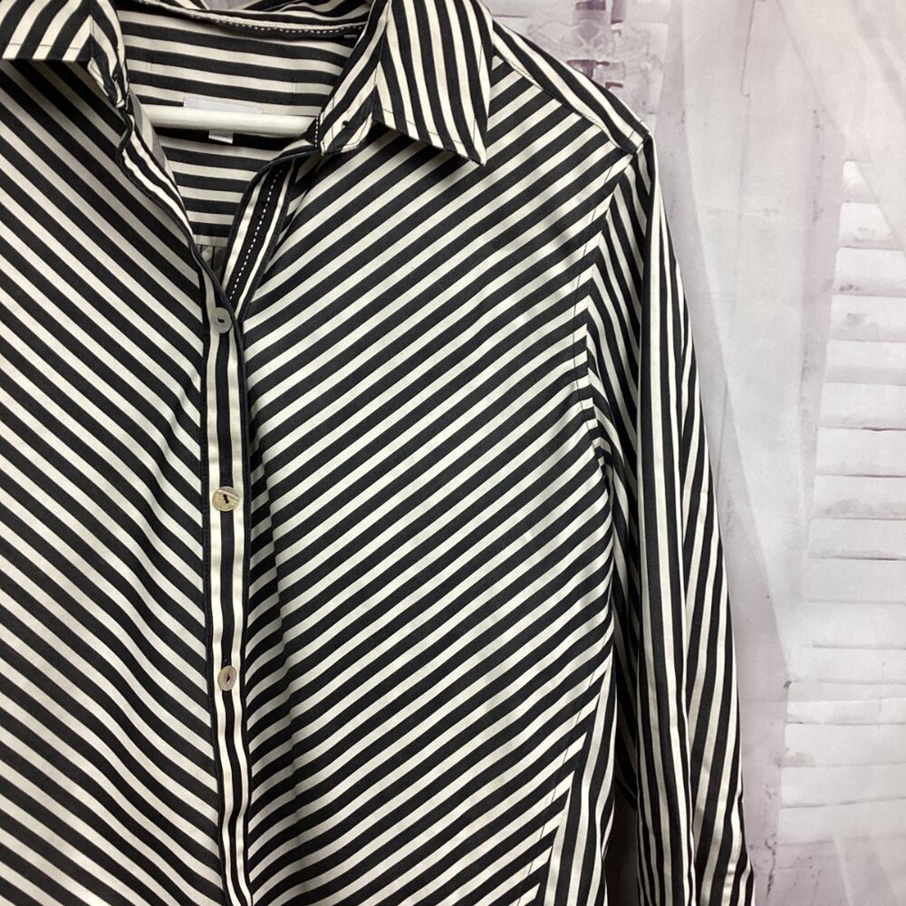 Foxcroft Striped Button Down 3/4 Sleeve Shirt Fitted 10 - Picture 3 of 9